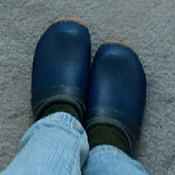 Vintage Træsko Wooden Shoes Clog Blue Slip On - Picture 7 of 8